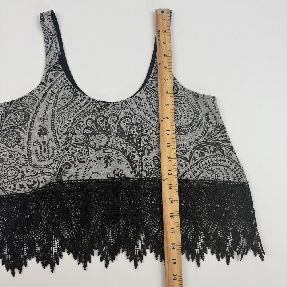 Free People Gray/Black Paisley Crochet Lace Crop Top Sheer Scoop Neck XS - Picture 4 of 8